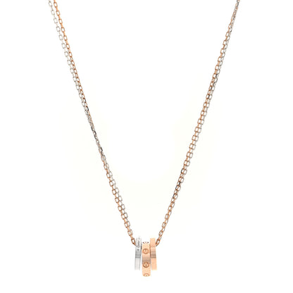 Cartier 18K White Pink Gold Diamond Three Ring LOVE Pendant Necklace 1 of 5
