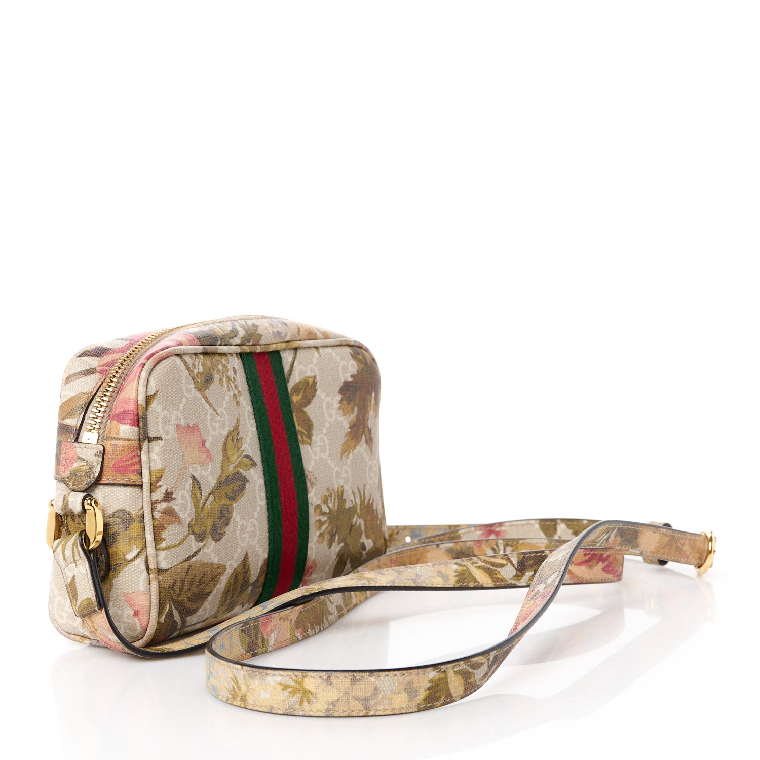 Gucci GG Supreme Monogram Water Flora Web Mini Ophidia Shoulder Bag Beige White Multicolor 3 of 11