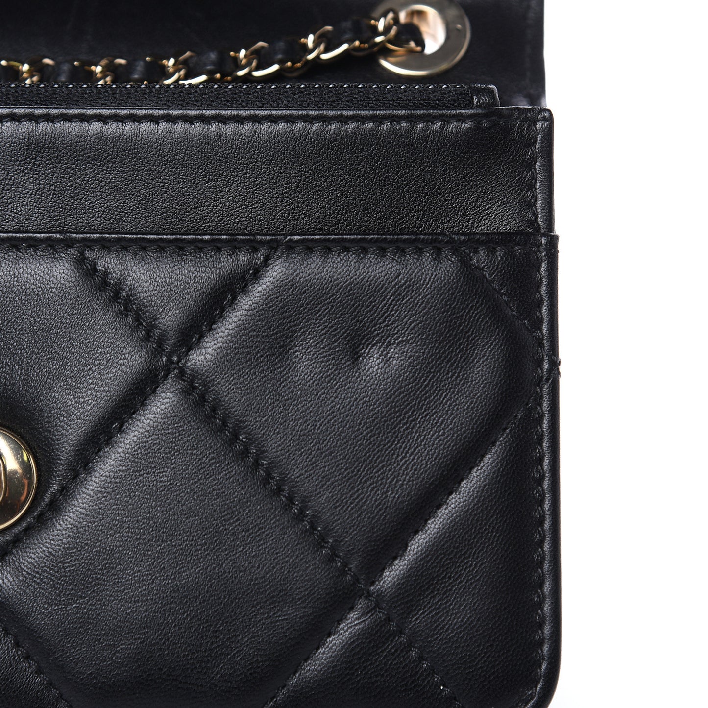 Lambskin Quilted Trendy CC Wallet On Chain WOC Black
