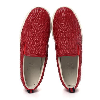 Gucci Nappa Web G Rhombus Quilted Mens Slip On Sneakers 7.5 Hibiscus Red Rosso 2 of 9
