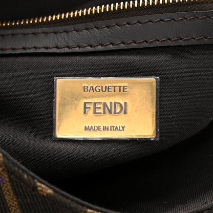 Fendi Fabric Jacquard FF 1974 Midi Chain Baguette Tobacco Moro 6 of 10