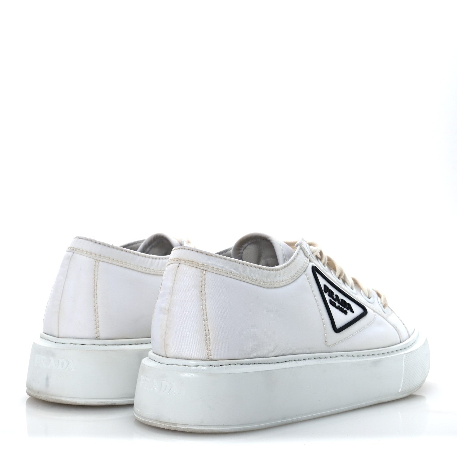 Prada Nylon Gabardine Triangle Logo Platform Sneakers 37 White 5 of 15