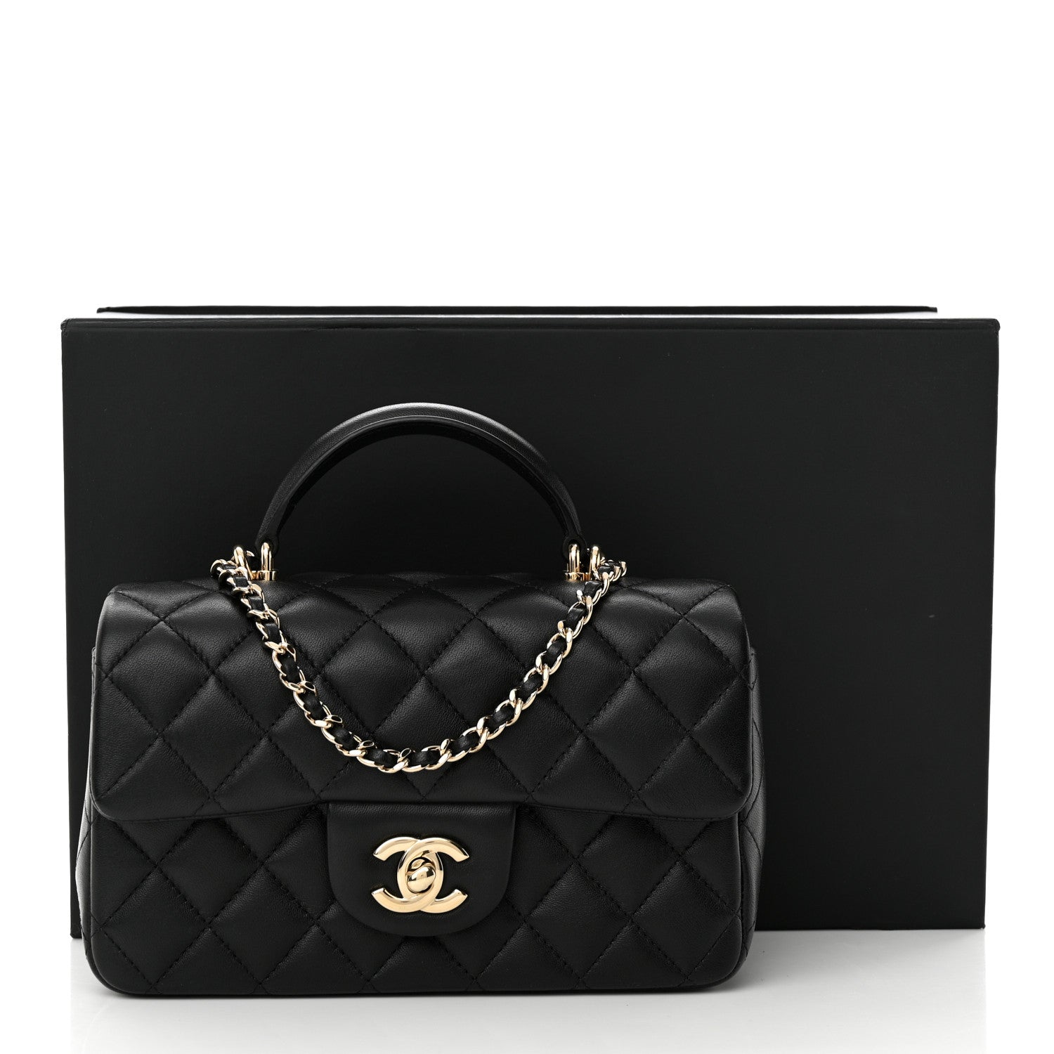 Chanel Lambskin Quilted Mini Top Handle Rectangular Flap Black 11 of 11