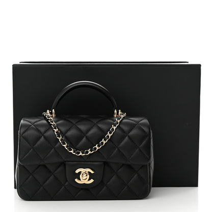 Chanel Lambskin Quilted Mini Top Handle Rectangular Flap Black 11 of 11