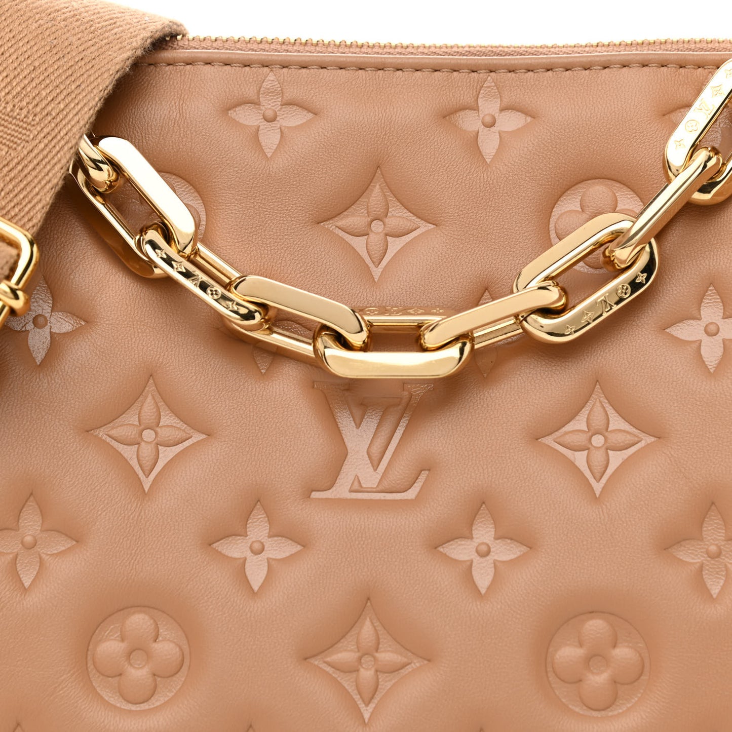 Lambskin Embossed Monogram Coussin PM Camel