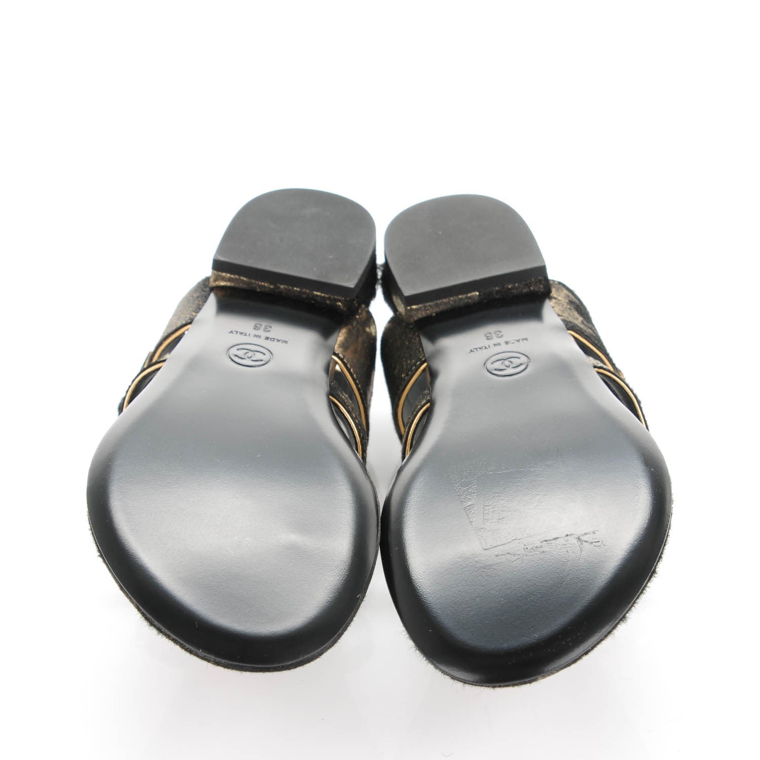 Chanel Metallic Calfskin Leopard Print Pony Hair CC Sandals 36 Gold Brown Black 5 of 7