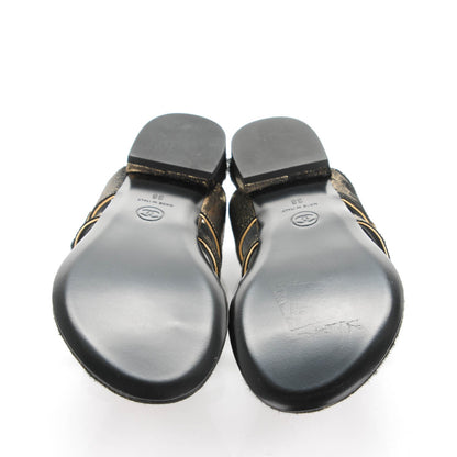 Chanel Metallic Calfskin Leopard Print Pony Hair CC Sandals 36 Gold Brown Black 5 of 7