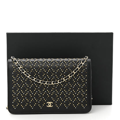 Chanel Lambskin Studded Wallet On Chain WOC Black 13 of 13