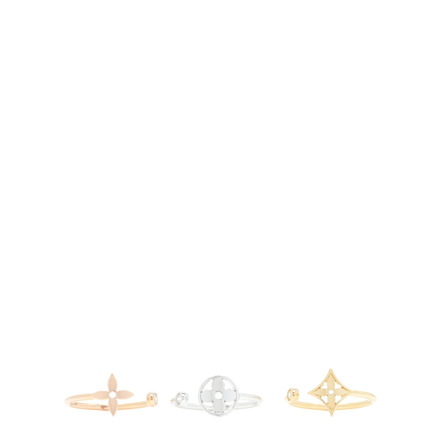 Louis Vuitton 18K Yellow Pink White Gold Diamond Idylle Blossom Ring 3 Set 52 6 5 of 10