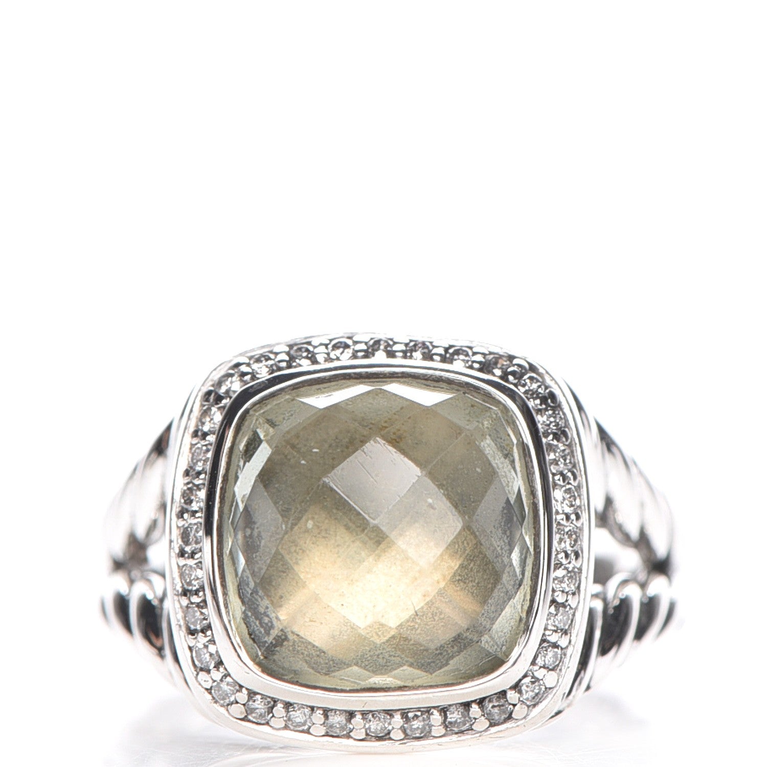 David Yurman Sterling Silver Diamond Prasiolite 11mm Albion Ring 56 7.75 1 of 5