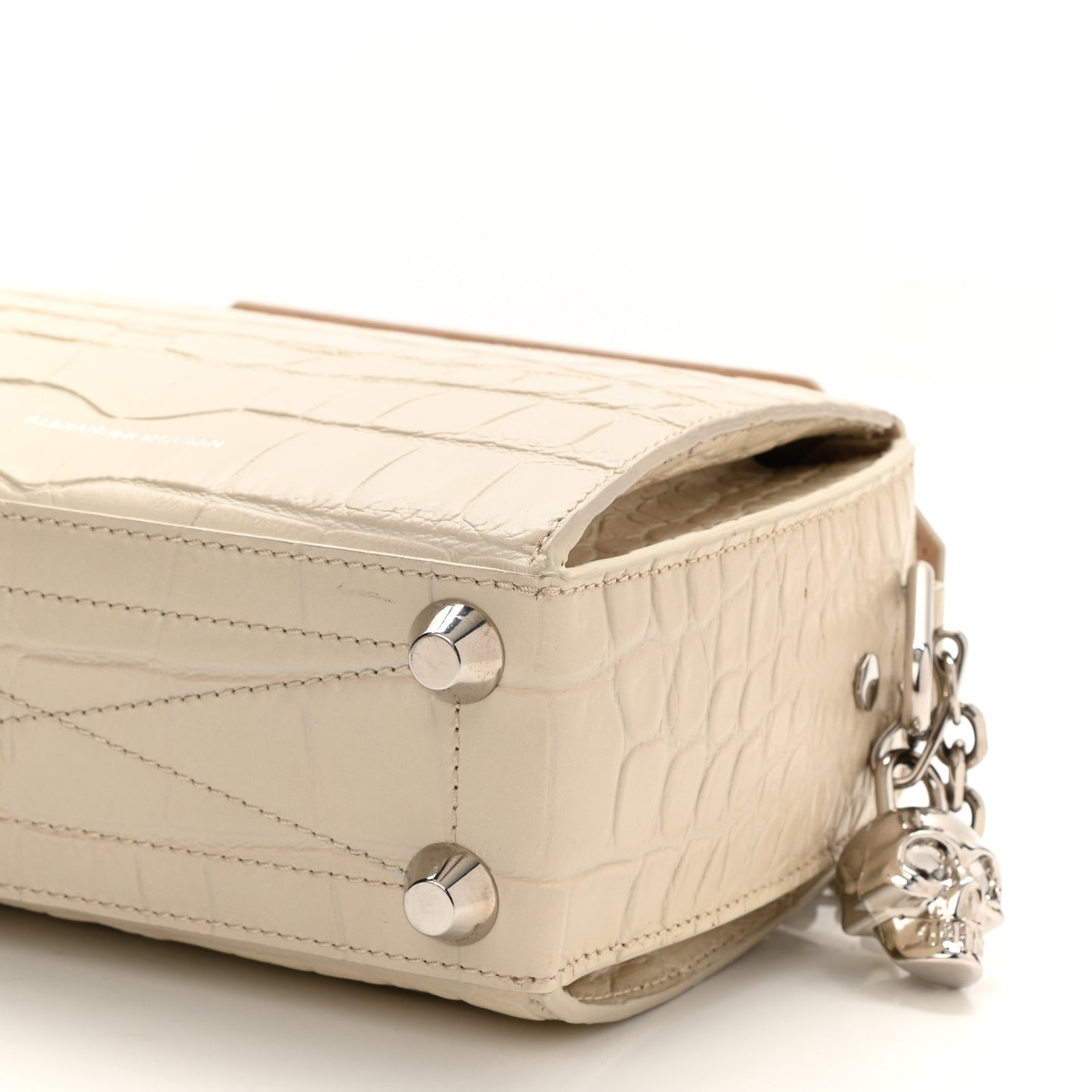 Calfskin Crocodile Embossed Box Shoulder Bag 19 Cream