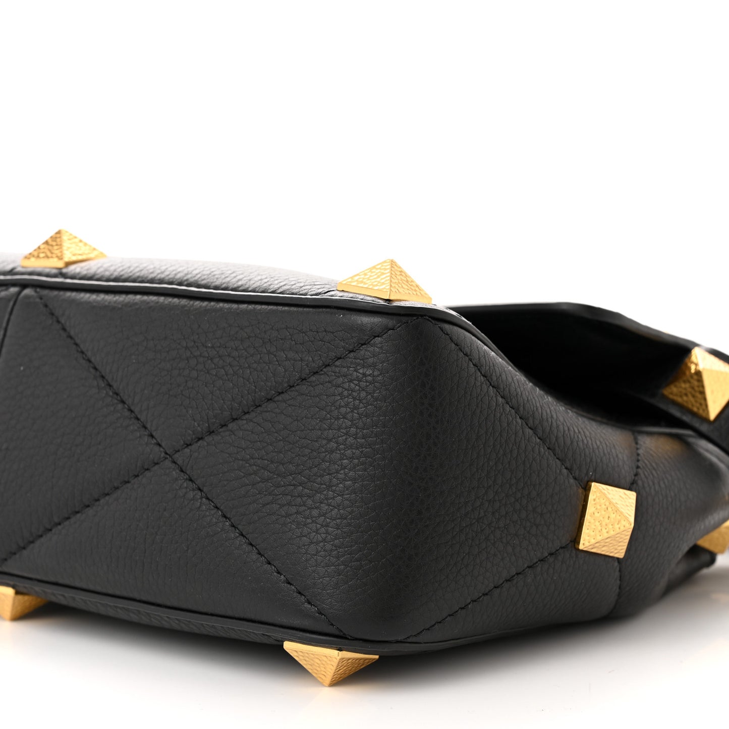 Grained Calfskin Large Roman Stud Shoulder Bag Black