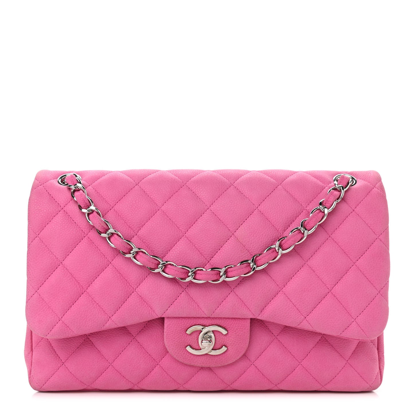 Iridescent Caviar Quilted Jumbo Double Flap Pink