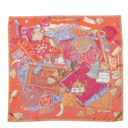 Hermes Silk Cavaliers du Caucase Scarf 90 Orange Fuchsia Parme 1 of 7