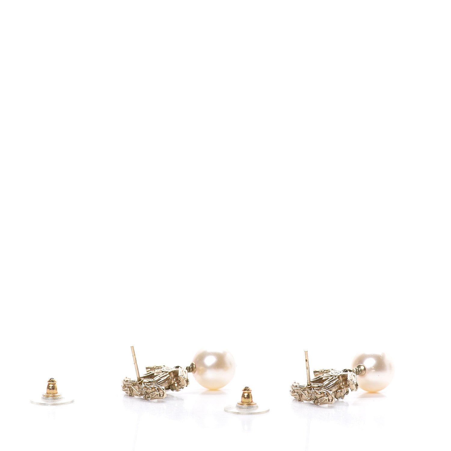 Chanel Crystal Pearl CC Drop Earrings Gold 3 of 4