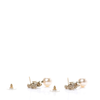Chanel Crystal Pearl CC Drop Earrings Gold 3 of 4