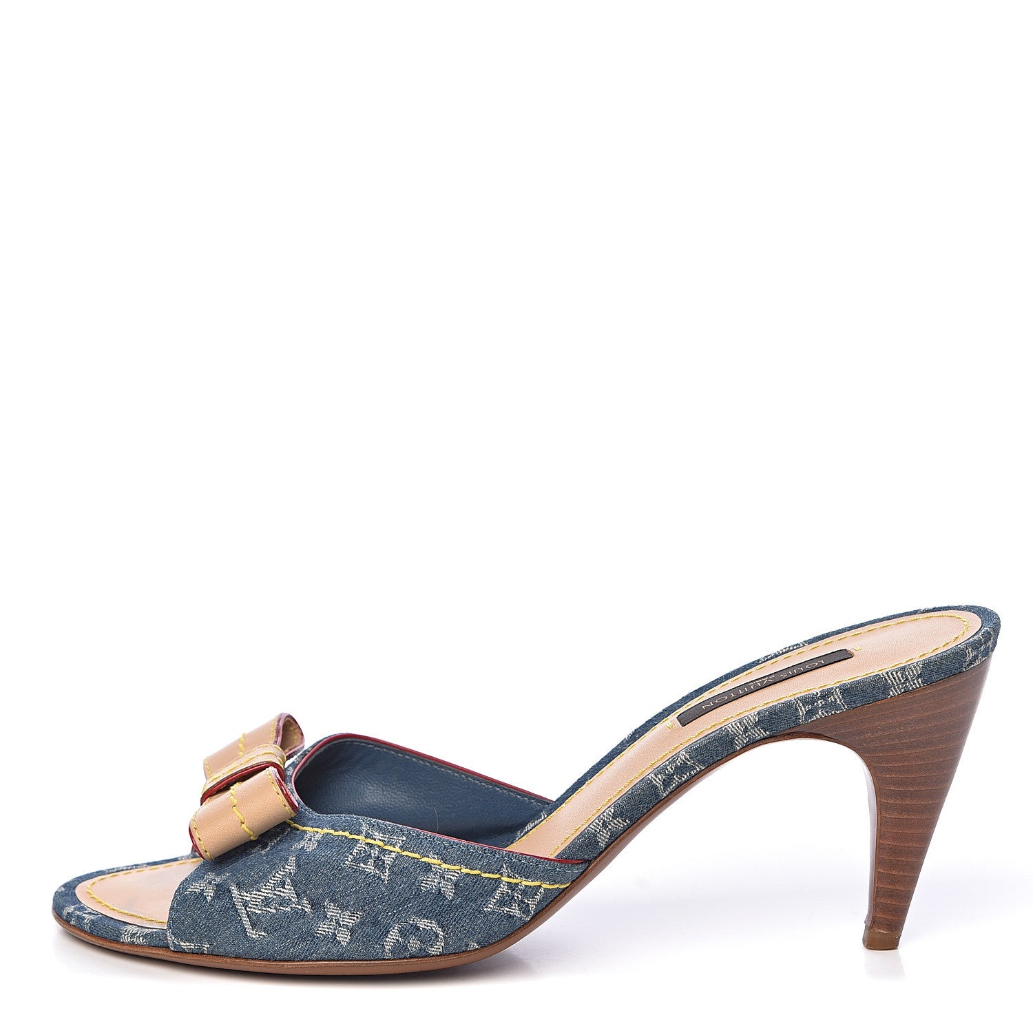Louis Vuitton Denim Monogram Bow Mules Peep Toe Heels 38 1 of 12