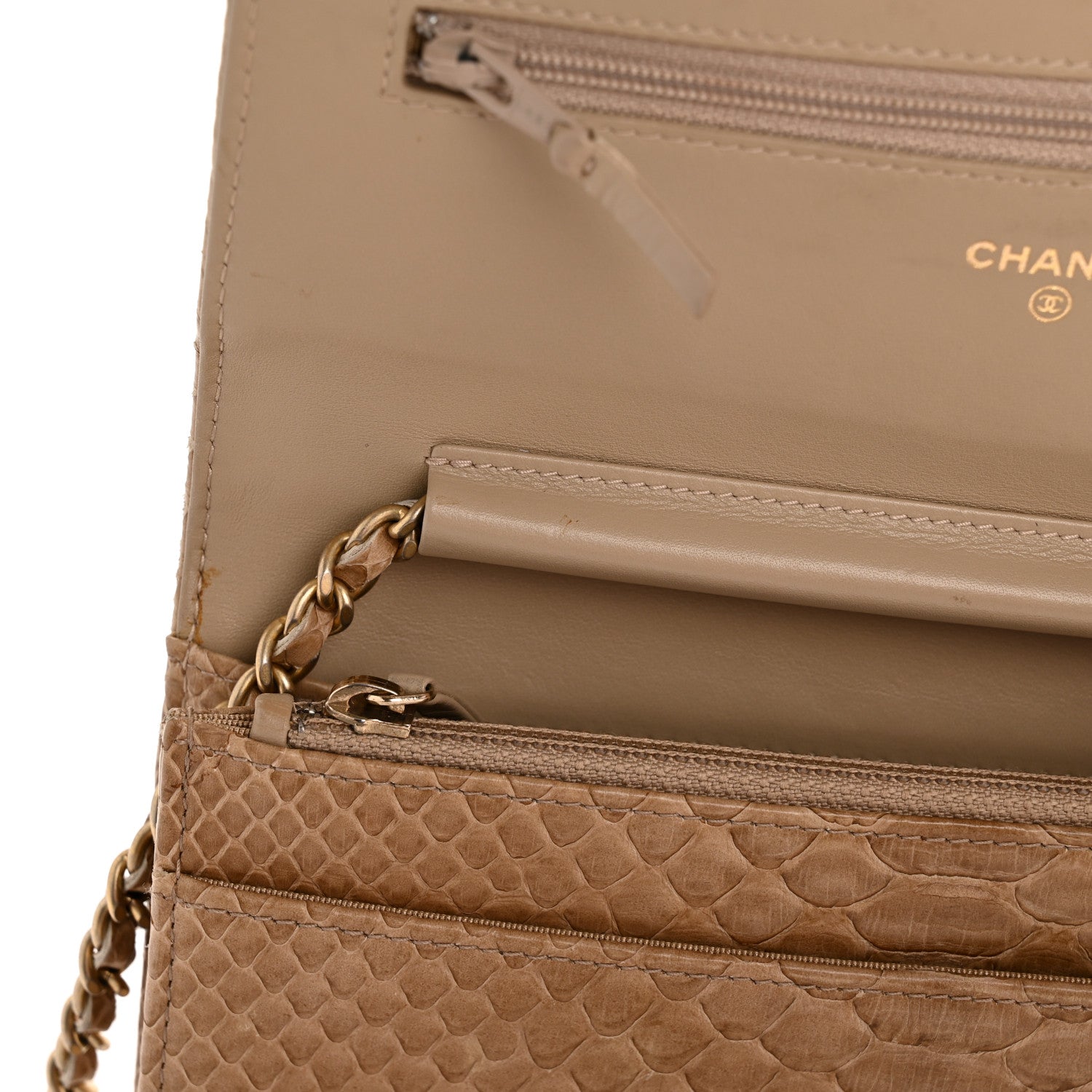 Chanel Snakeskin Wallet On Chain WOC Beige 12 of 15
