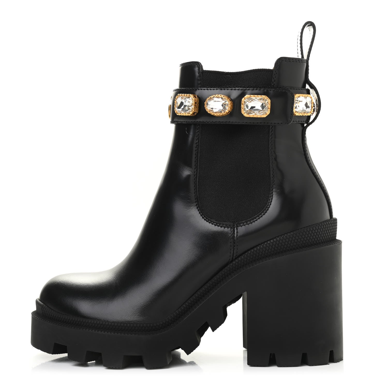 Gucci Calfskin Crystal GG Trip Chelsea Ankle Boots 36.5 Black 1 of 14