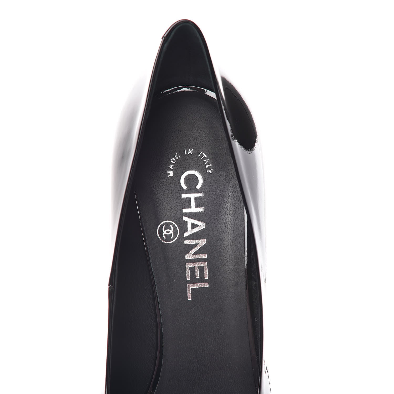 Chanel Patent Pearl Peep Toe CC Pumps 39 Black 6 of 7