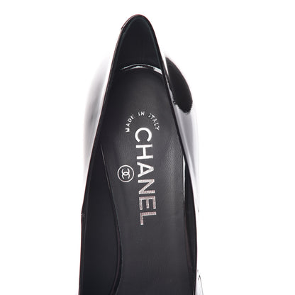 Chanel Patent Pearl Peep Toe CC Pumps 39 Black 6 of 7