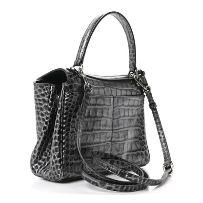 Balenciaga Metallized Calfskin Crocodile Embossed Mini Rodeo Top Handle Handbag Gunmetal 3 of 10