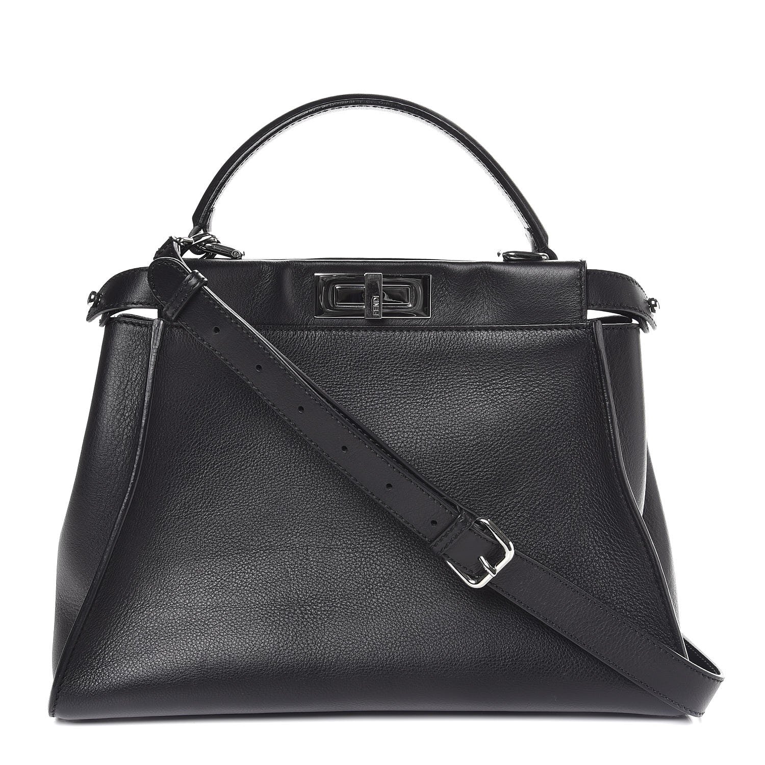 Fendi Vitello Seta Python Crocodile Monster Eyes Medium Peekaboo Iconic Satchel Black Girasole 4 of 10
