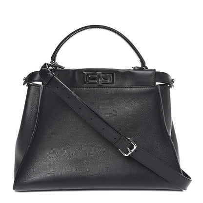 Fendi Vitello Seta Python Crocodile Monster Eyes Medium Peekaboo Iconic Satchel Black Girasole 4 of 10