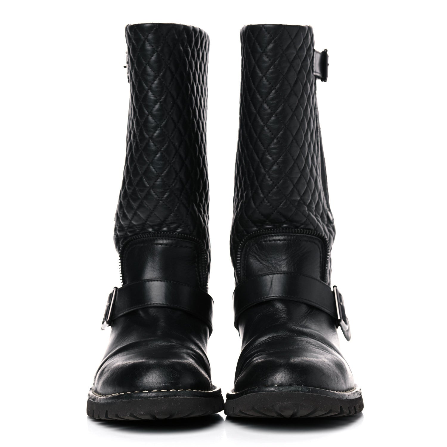 Chanel Calfskin Quilted Biker Boots 40.5 Black 2 of 12