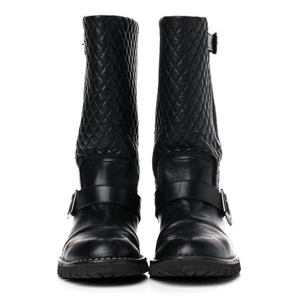 Chanel Calfskin Quilted Biker Boots 40.5 Black 2 of 12