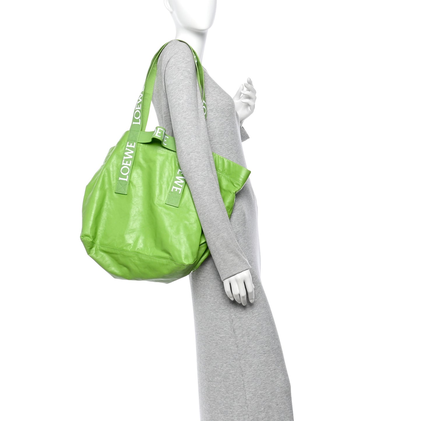 Paper Calfskin Fold Shopper Tote Bright Apple