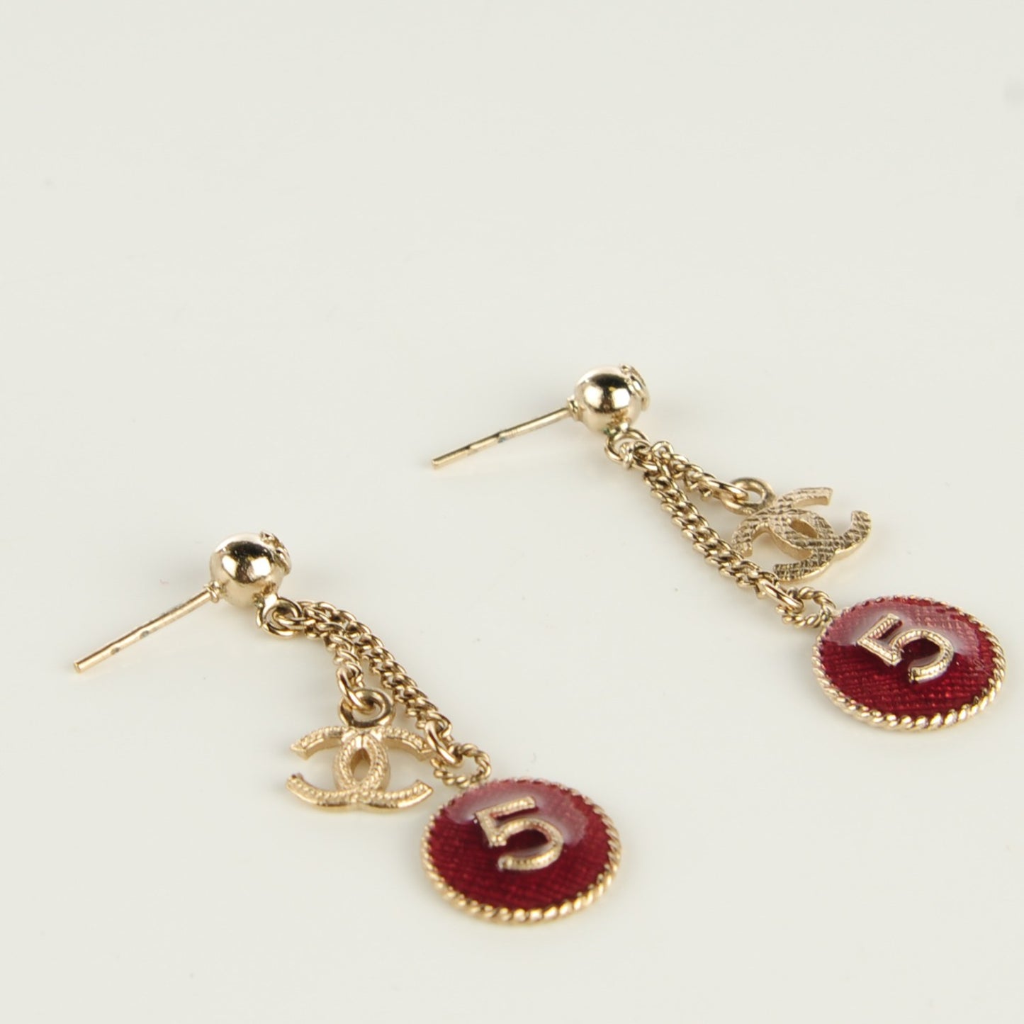 Enamel N°5 CC Drop Earrings Red Gold