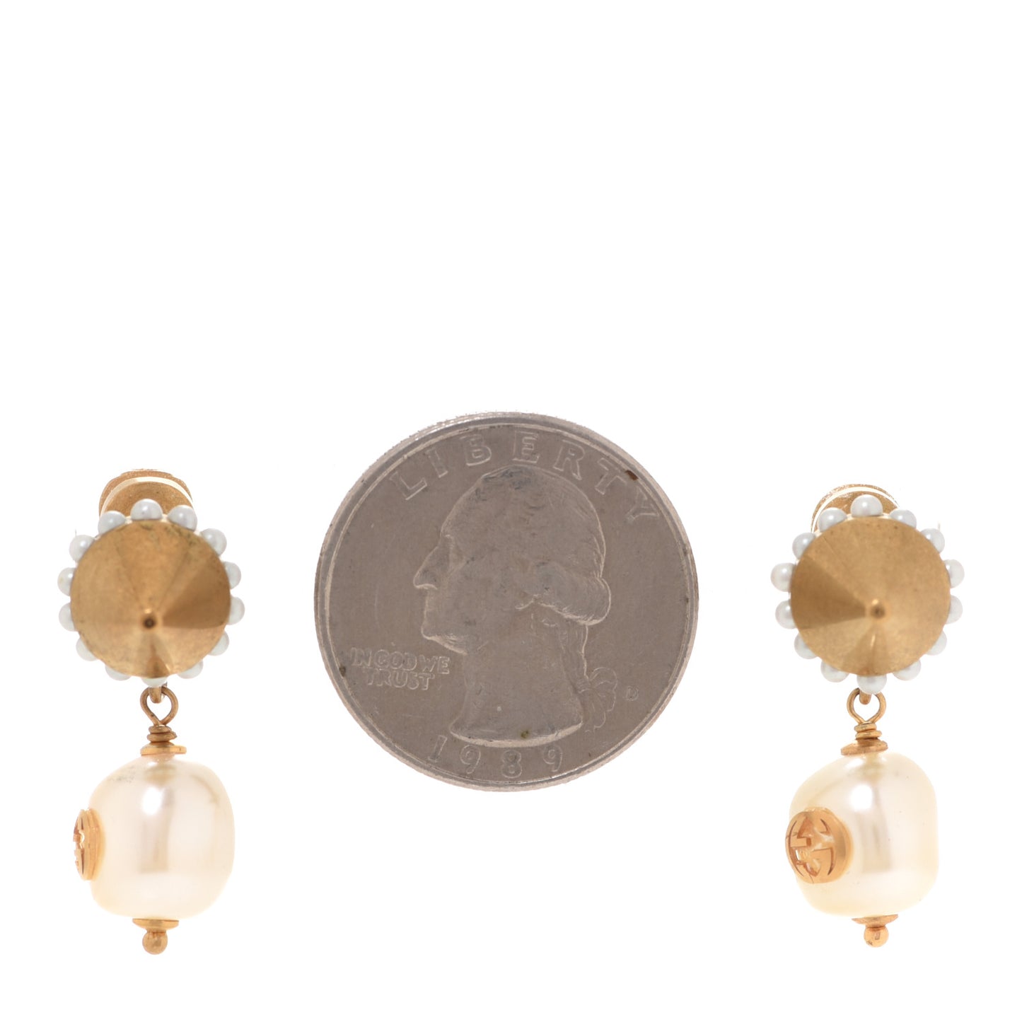 Metal Pearl Interlocking G Drop Earrings Aged Gold