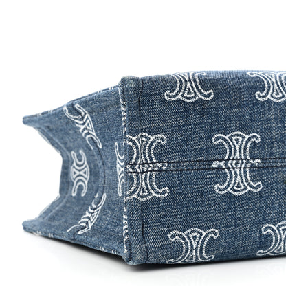 Celine Denim Calfskin Triomphe Print Cabas Blue Tan 8 of 9