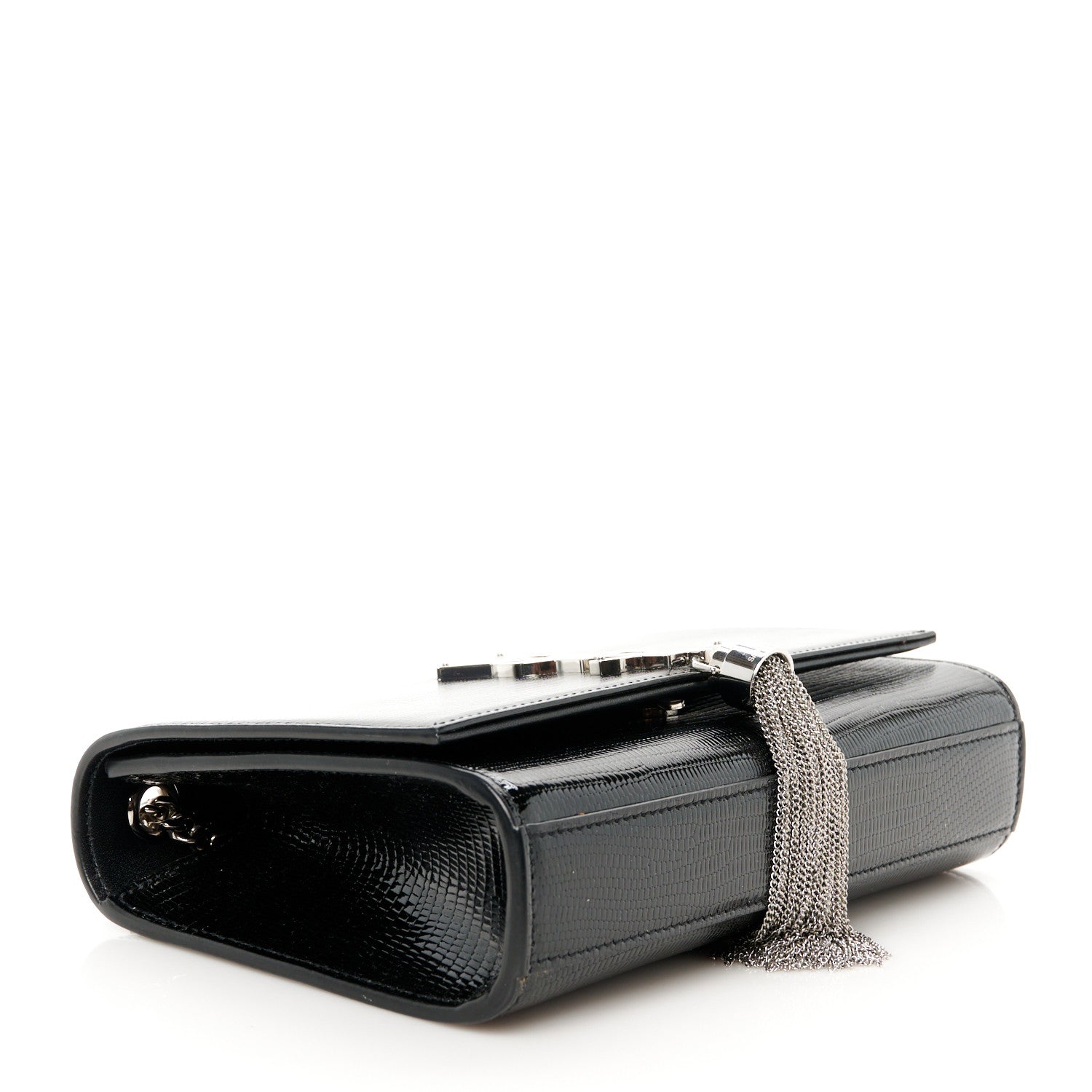 Saint Laurent Calfskin Lizard Embossed Small Classic Monogram Kate Tassel Satchel Black 4 of 11