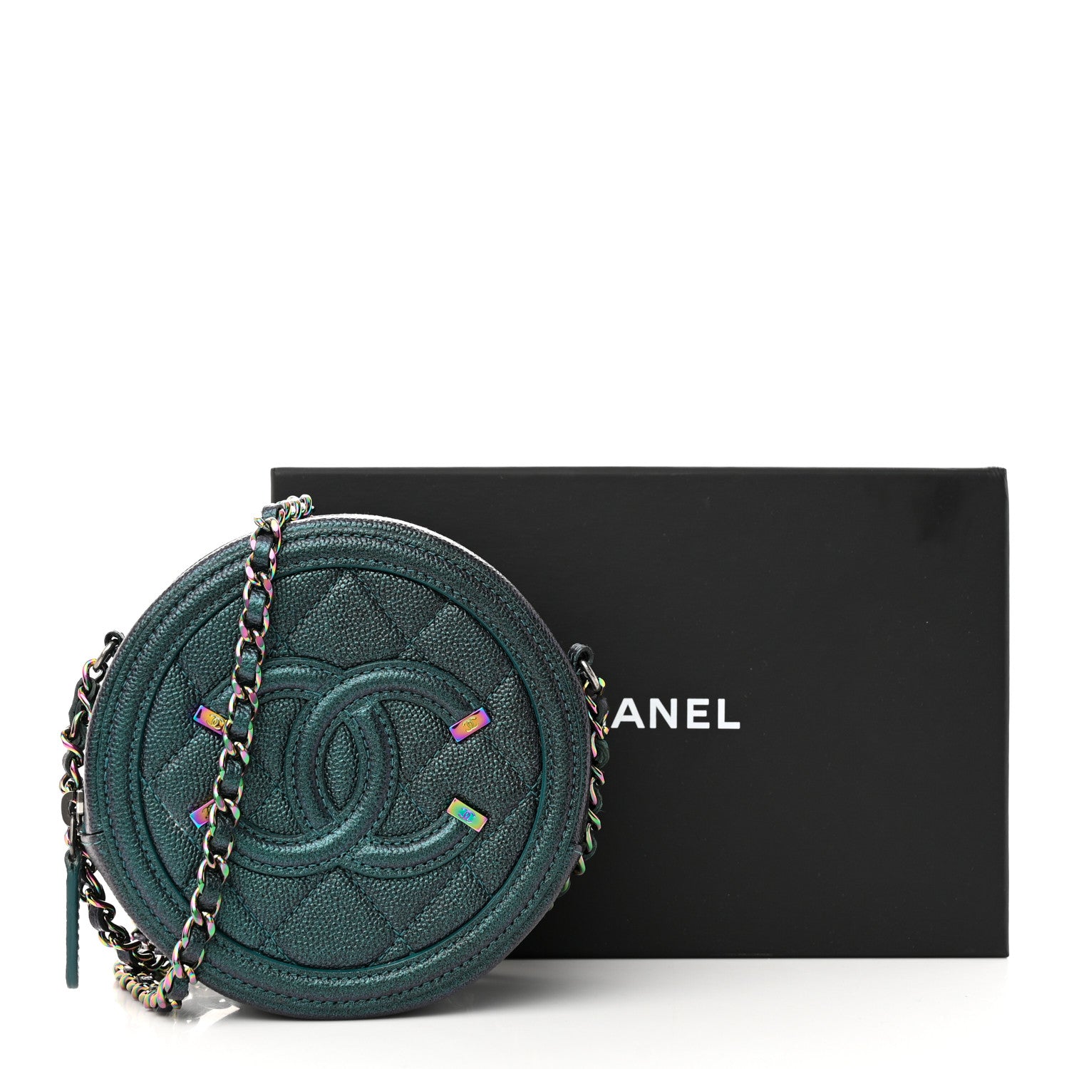 Chanel Iridescent Caviar Quilted Round Filigree Crossbody Dark Turquoise 11 of 11