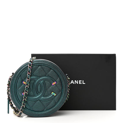 Chanel Iridescent Caviar Quilted Round Filigree Crossbody Dark Turquoise 11 of 11
