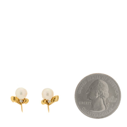 Mikimoto 18K Yellow Gold Diamond Akoya Cultured Pearl 6-6.5mm Screw-Back Earrings 2 of 4