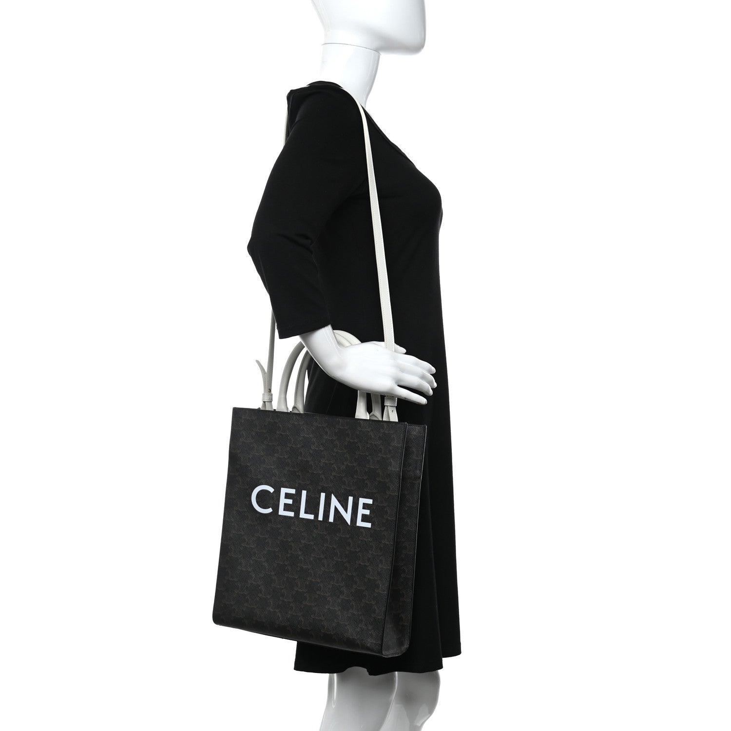 Celine Triomphe Canvas Calfskin Small Vertical Cabas White 2 of 7