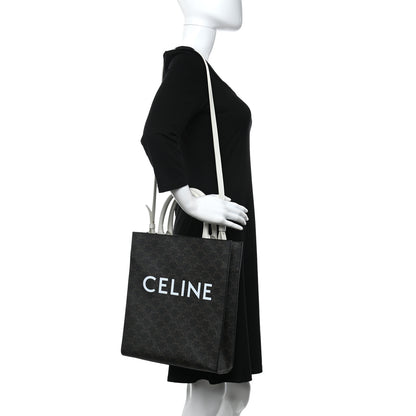Celine Triomphe Canvas Calfskin Small Vertical Cabas White 2 of 7