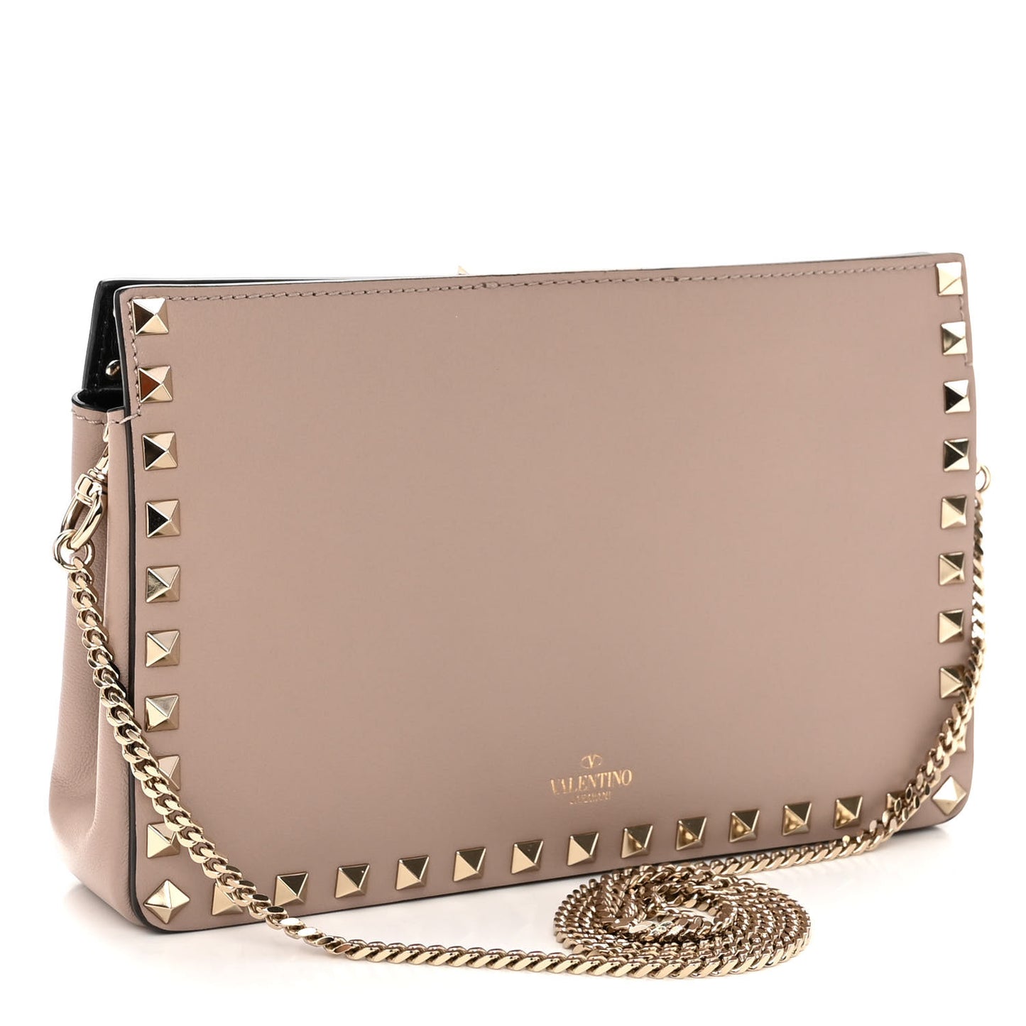 Vitello Rockstud Chain Clutch Poudre