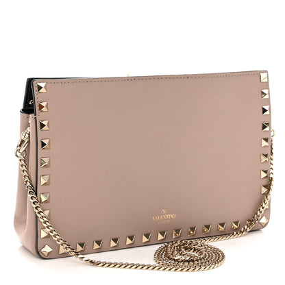 Valentino Garavani Vitello Rockstud Chain Clutch Poudre 3 of 9