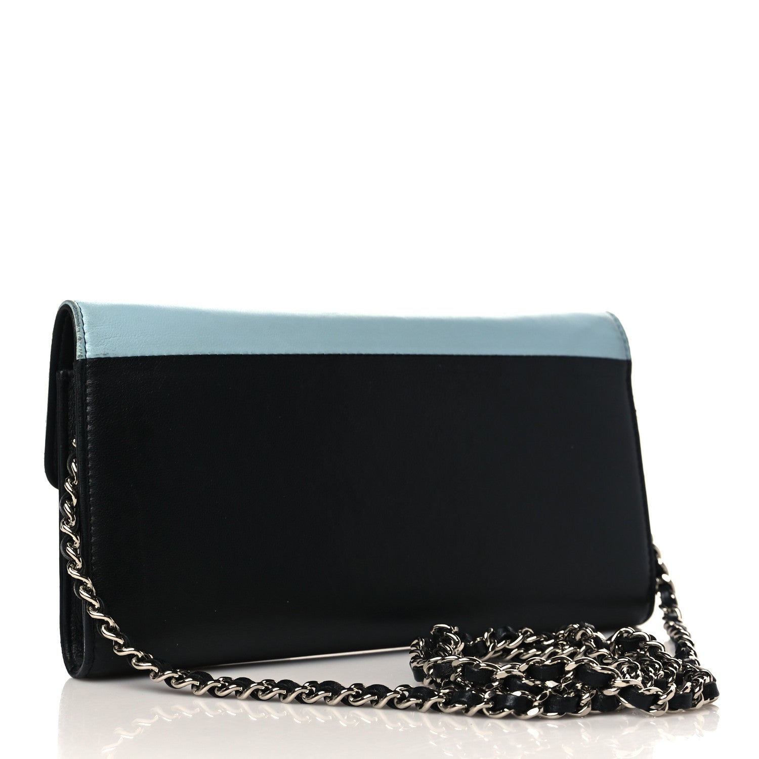 Chanel Lambskin Airlines Wallet On Chain WOC Blue Black Red 3 of 15