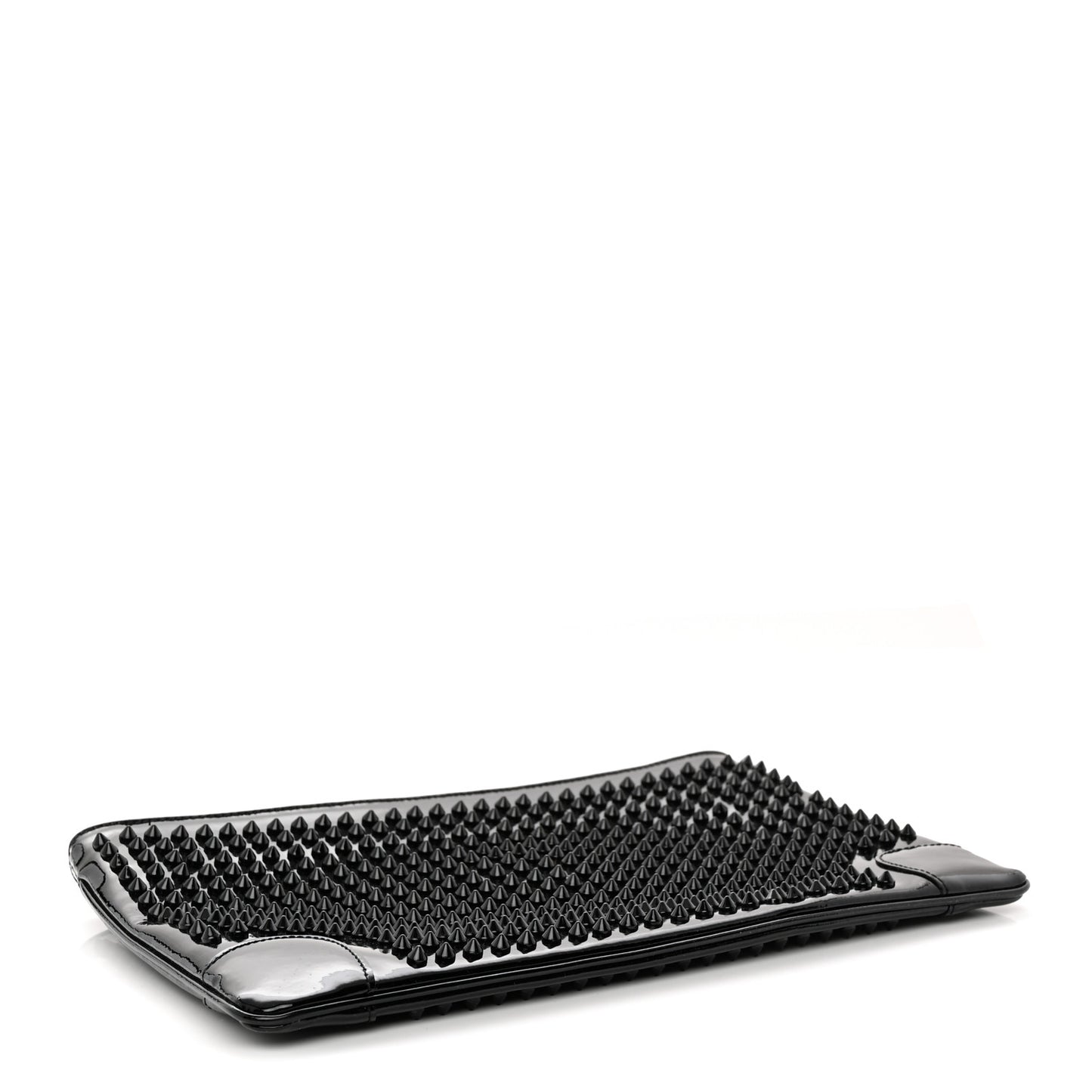 Patent Calfskin Studded Loubiposh Chain Clutch Black