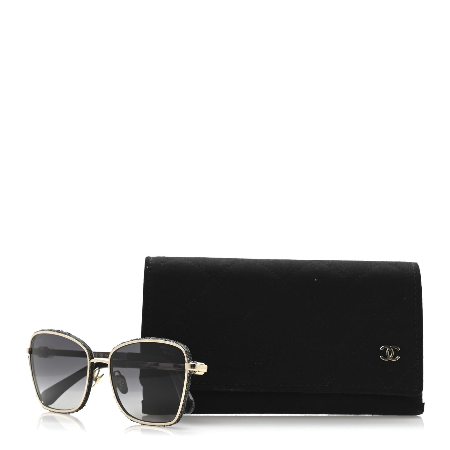 Metal Calfskin Denim Sunglasses 4289-Q Black