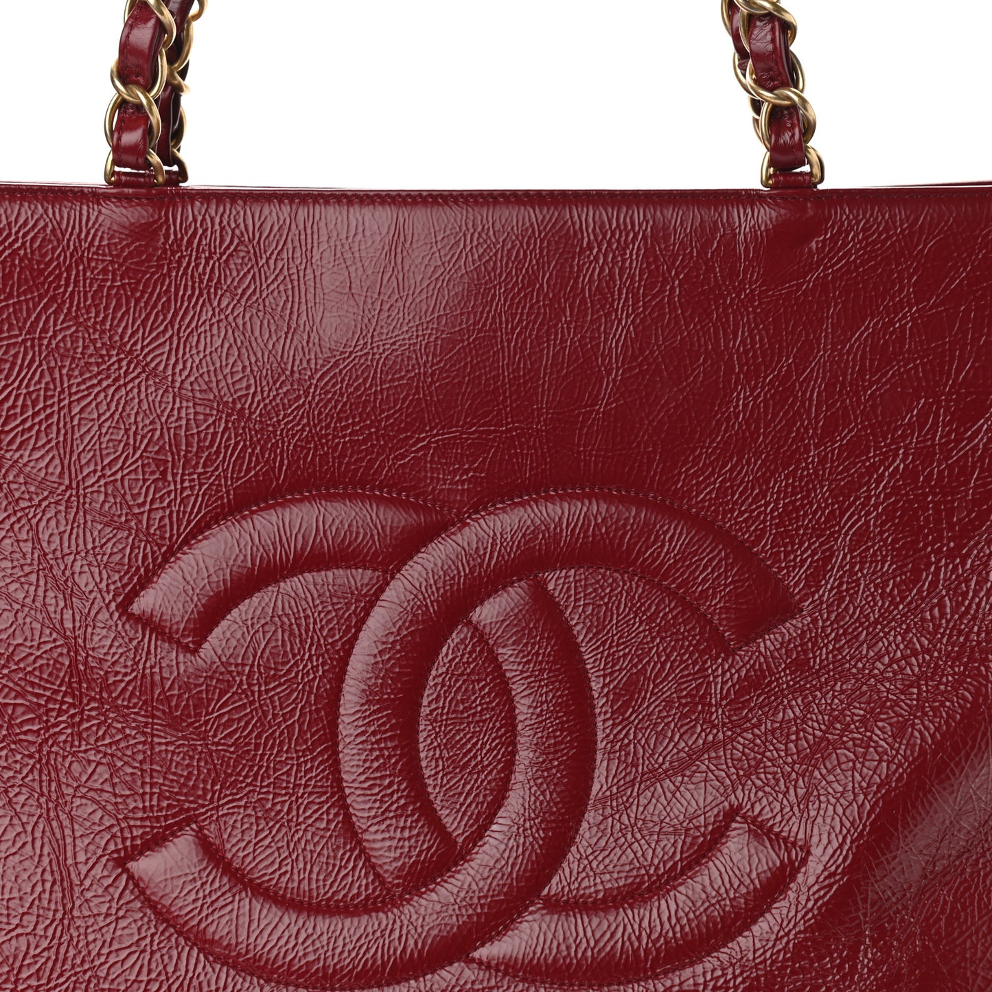 Shiny Aged Calfskin Shopping Bag Red