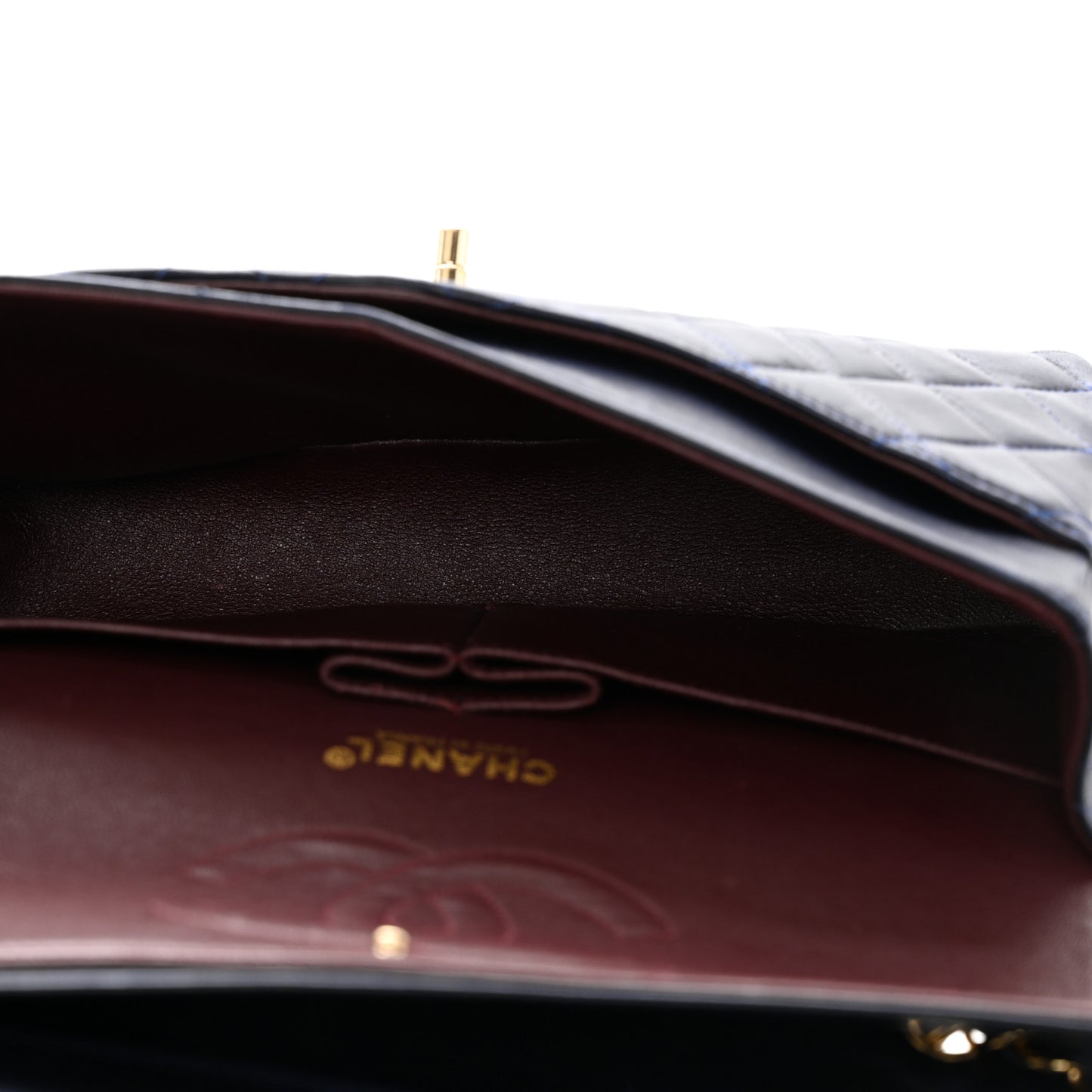 Lambskin Quilted Medium Double Flap Navy