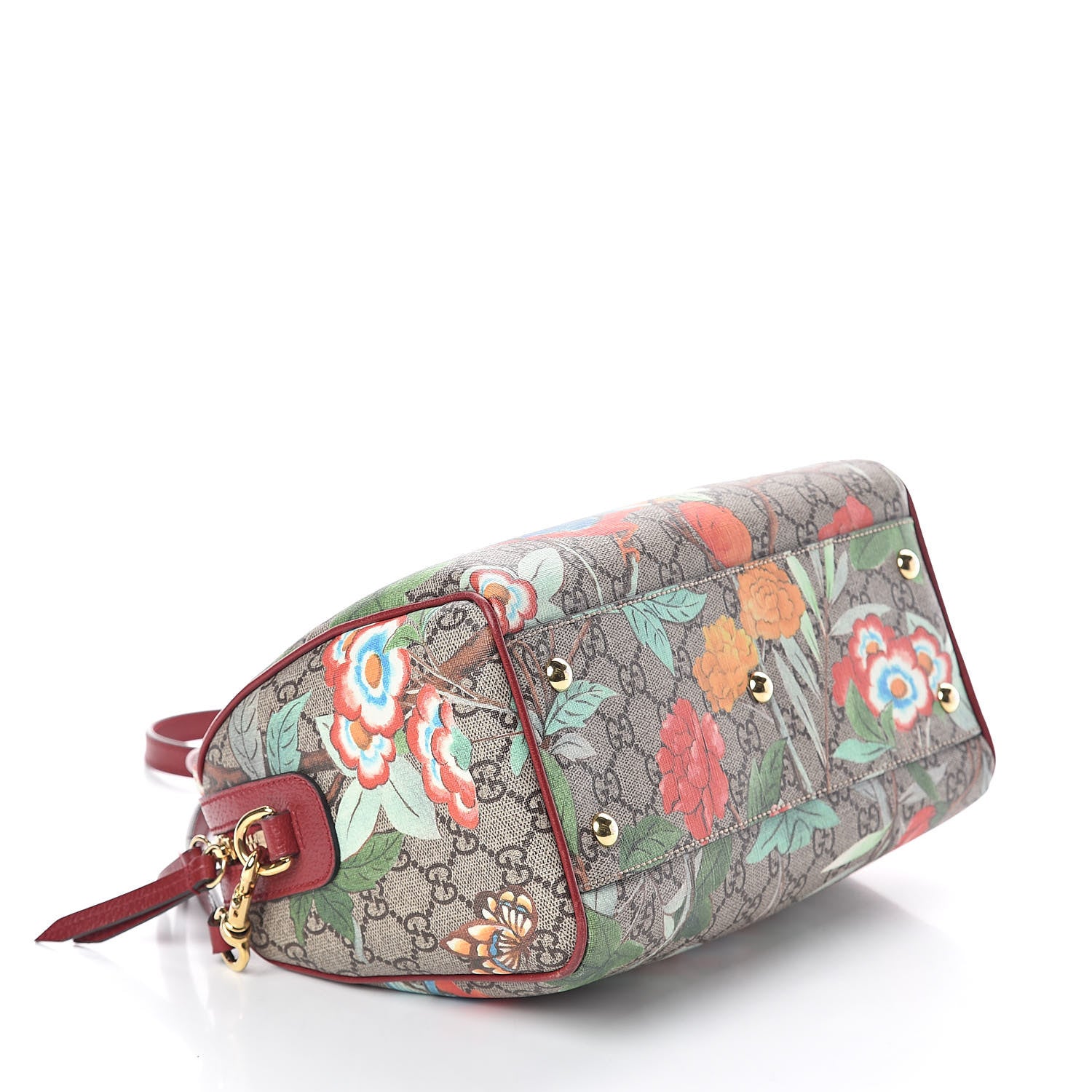 Gucci GG Supreme Monogram Tian Small Boston Beige Multicolor Red 4 of 10