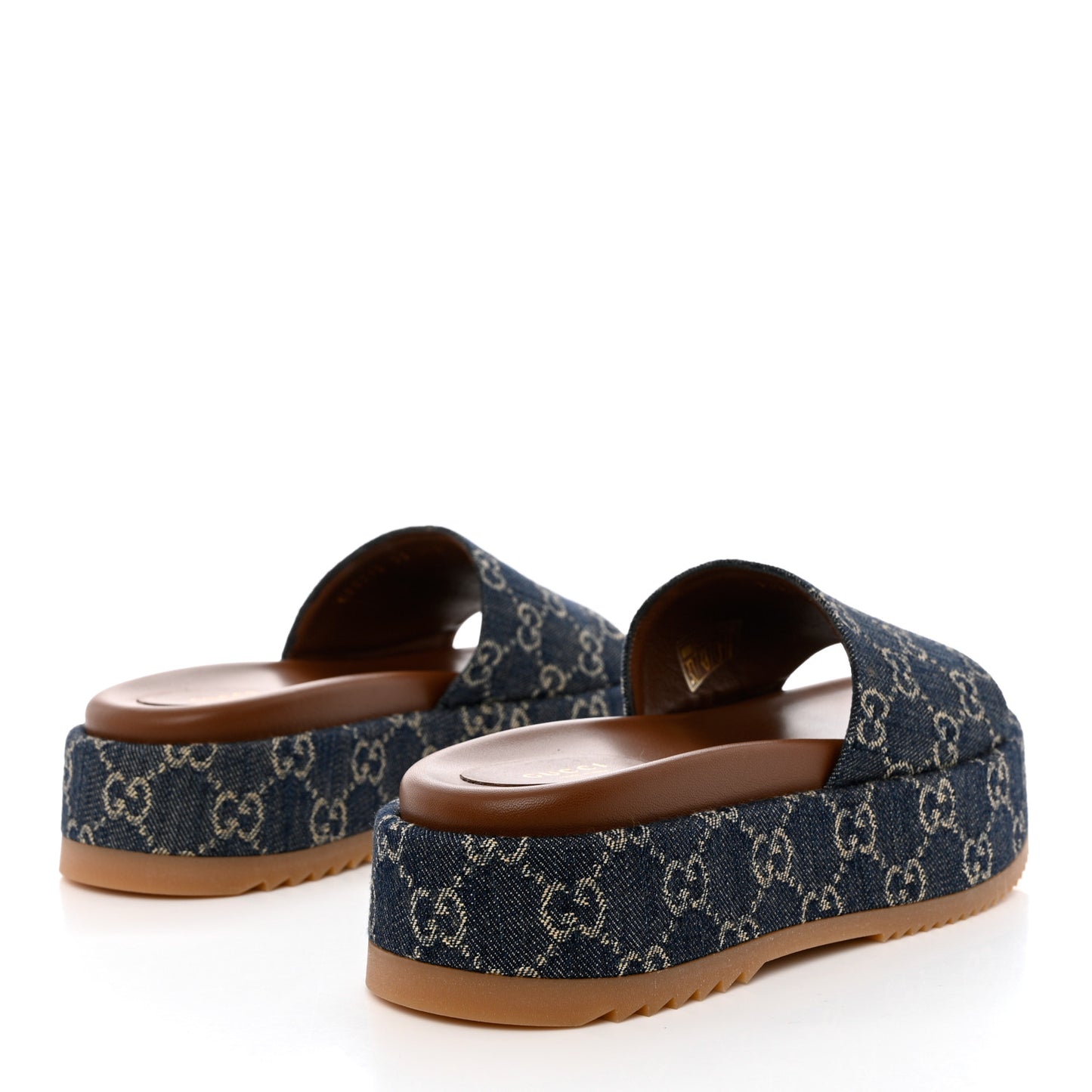 New Denim GG Monogram Angelina Platform 55mm Slide Sandals 39 Blue Tea