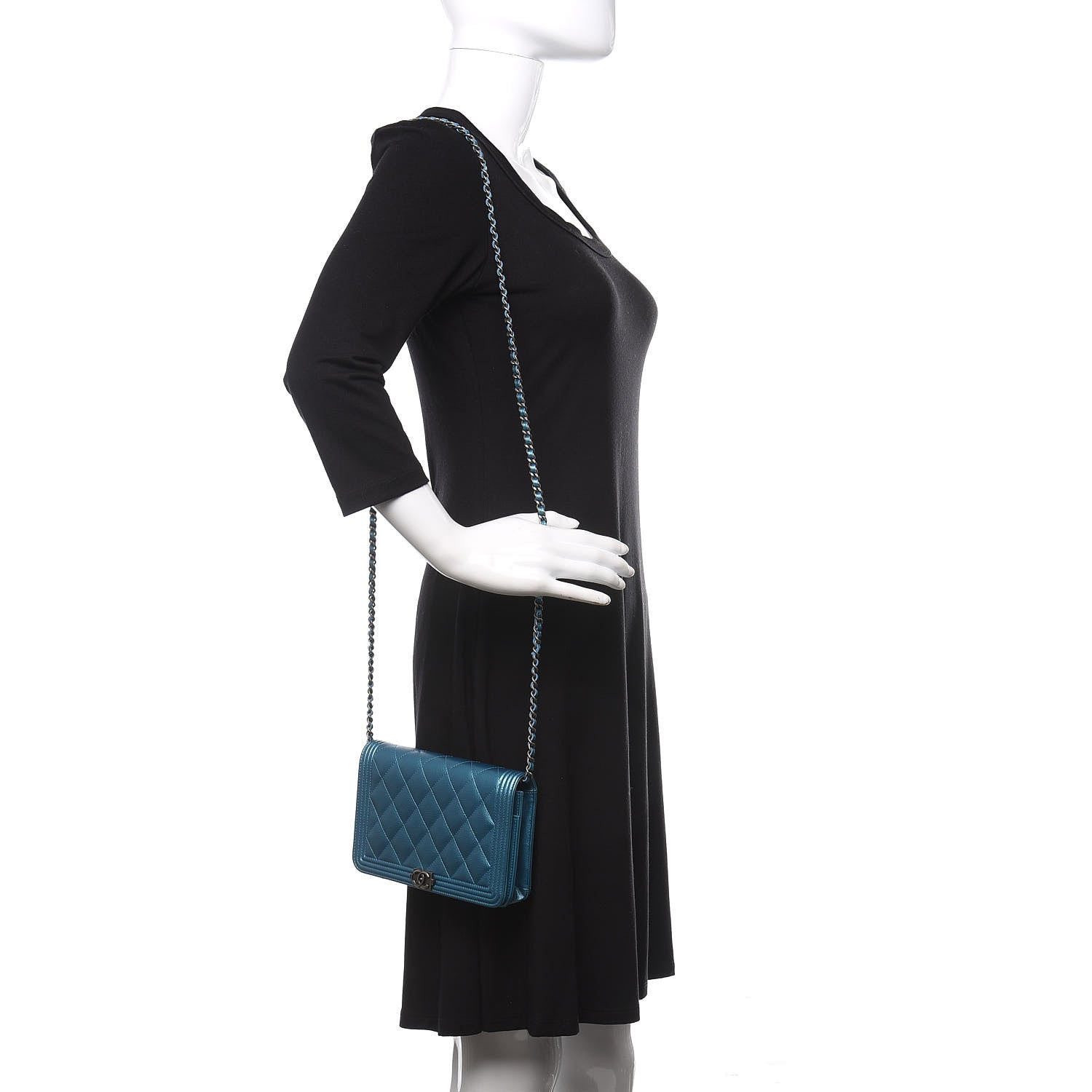 Chanel Metallic Caviar Quilted Boy Wallet On Chain WOC Turquoise 2 of 12